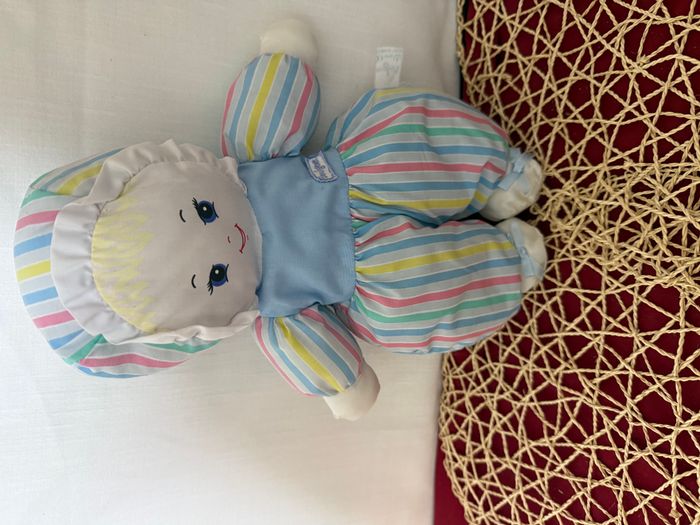 Doudou poupée chiffon rayé bleu rose vert jaune BOULGOM - photo numéro 5