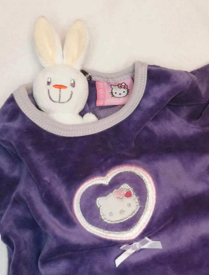 Pyjama 👣 velours violet, hello kitty 3mois/60cm grenouillère - photo numéro 6