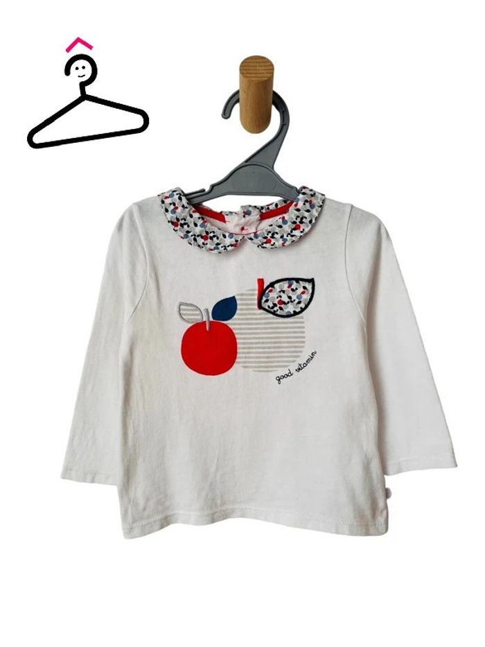 T-shirt manches longues avec col claudine (pommes) - Okaïdi 12 mois