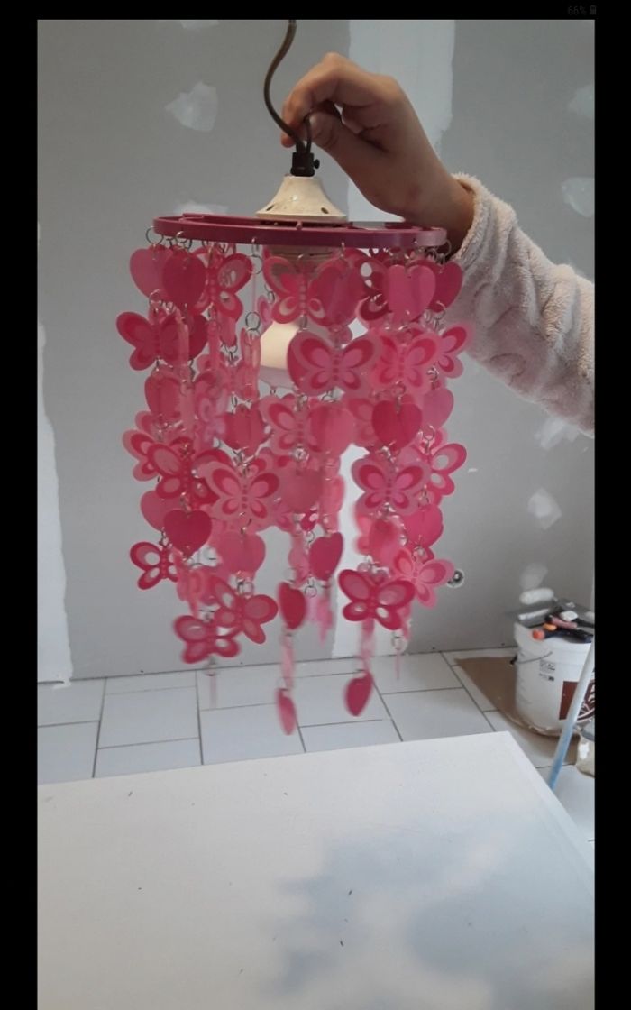 Suspension rose coeur papillon