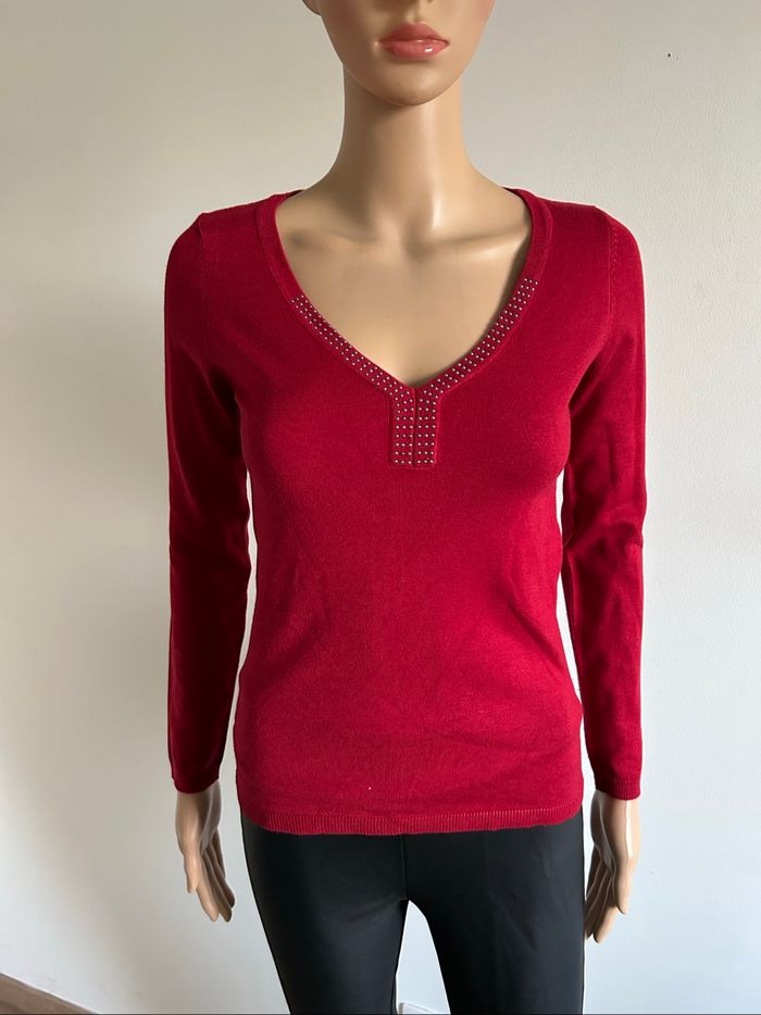 Pull rouge à manches longues avec strass Morgan taille XS TBE