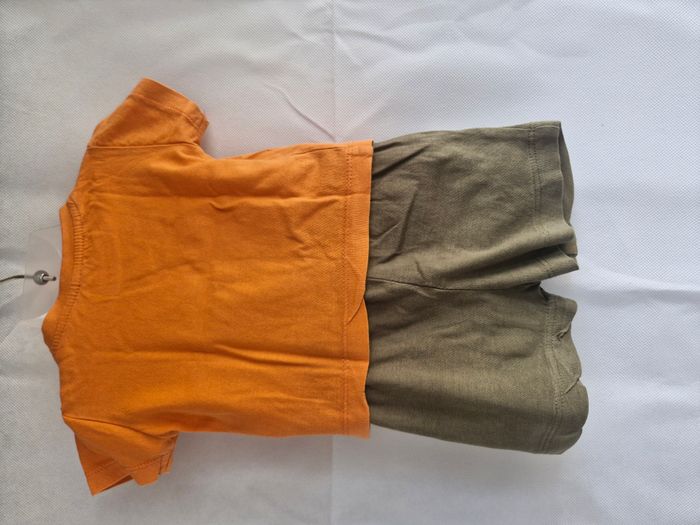 Ensemble garçon (T-shirt + short) 3 mois Sans marque Orange Kaki - photo numéro 2