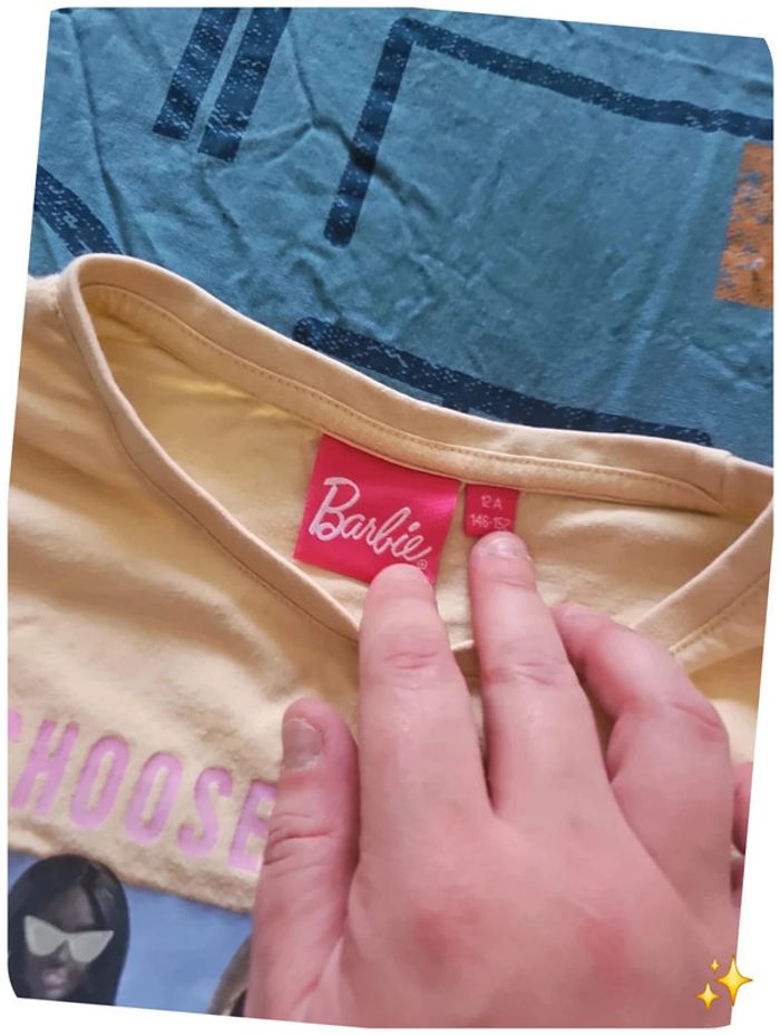 🟡 T-shirt Barbie jaune - Taille 14 ans / 164 cm - photo numéro 3