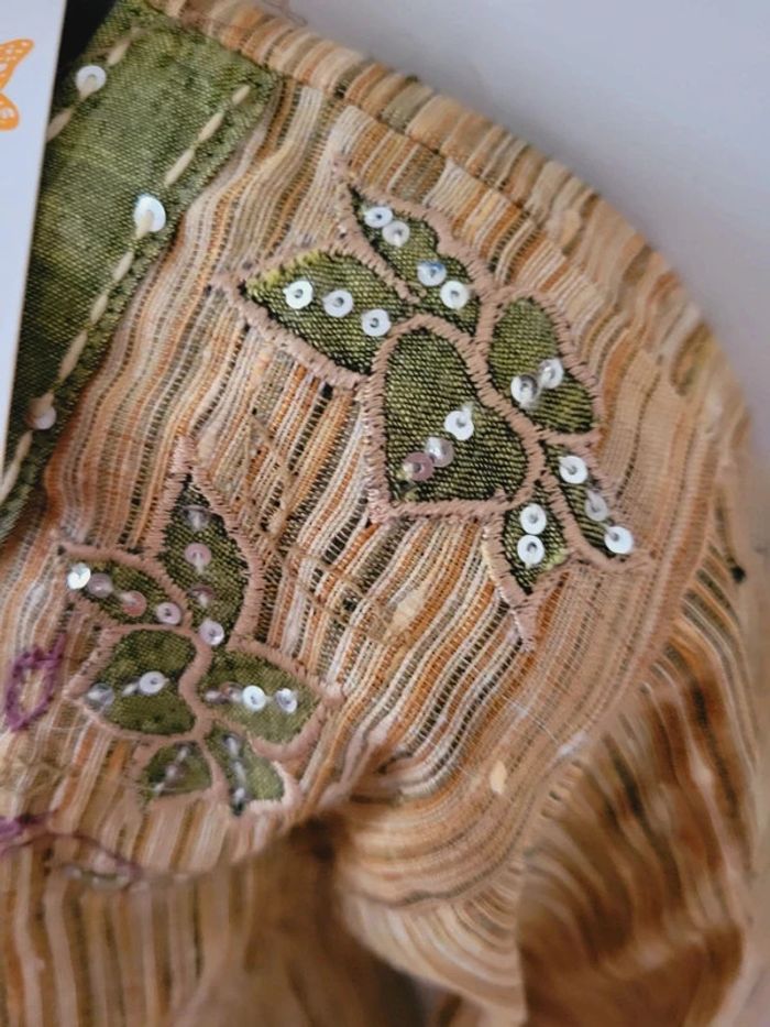 Robe tunique coton lin jute paillettes broderies M/38/10 - photo numéro 7