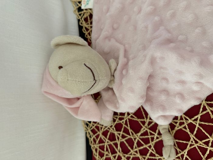 Doudou plat ours rose blanc INTERBABY - photo numéro 3