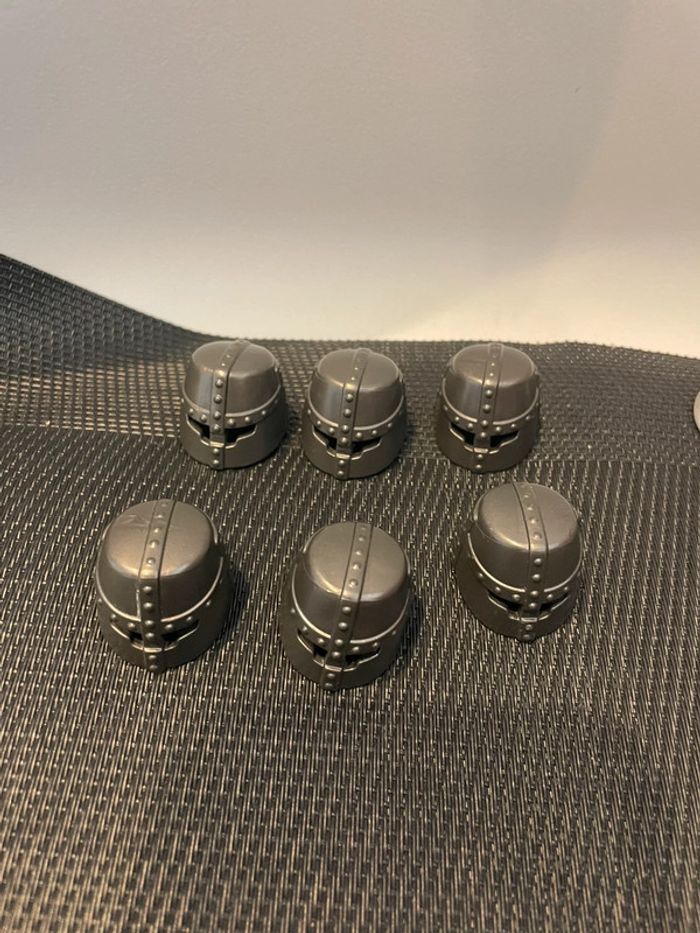 Playmobil lot 6 casques gris foncés armures chevalier 4865 4866 4868 4869 4873 4933 5240 - photo numéro 4