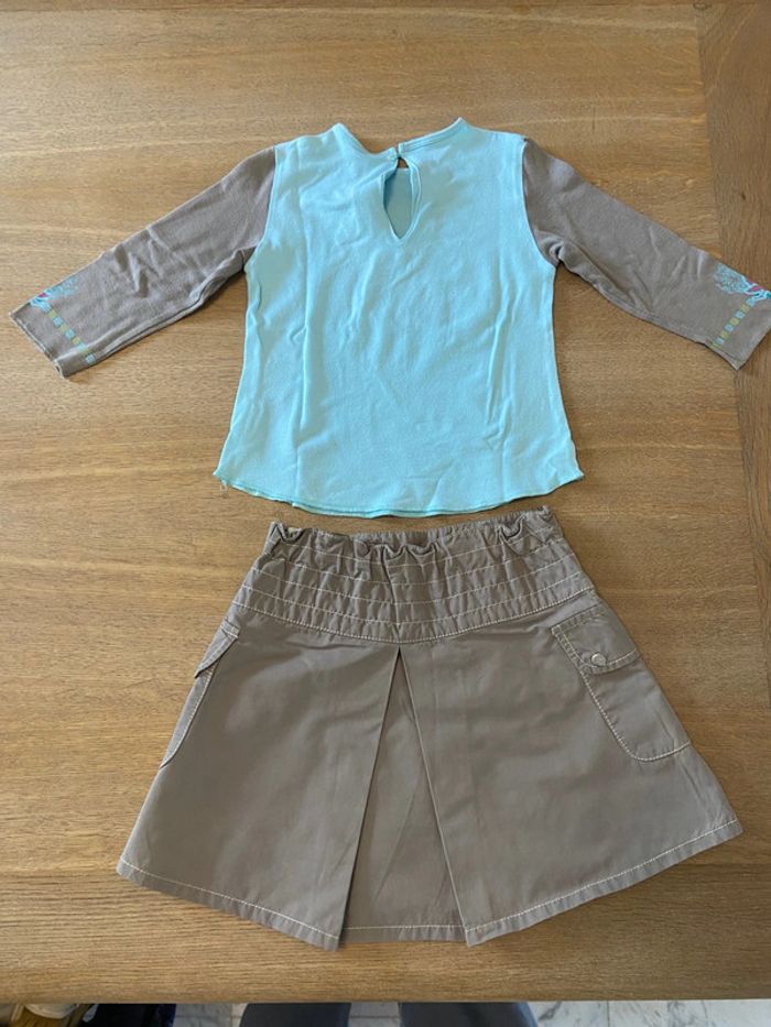Ensemble jupe et top Catimini turquoise et taupe taille six ans - photo numéro 2