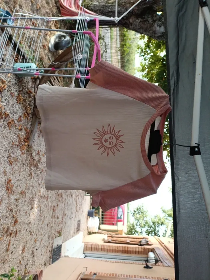 Tee-shirt court rose soleil shein