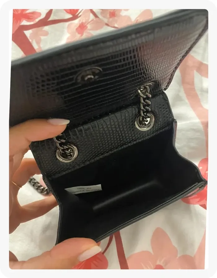 Mini sac noir imitation croco avec chaine - photo numéro 2