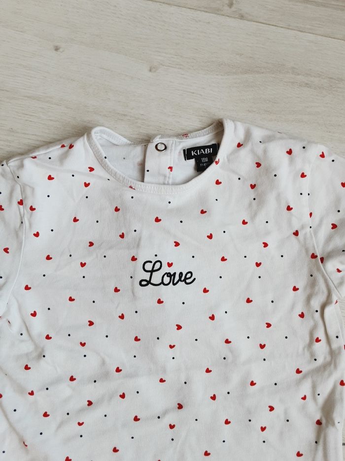 Vêtement bébé fille tee-shirt blanc manches courtes Kiabi Love à cœurs rouges 18 mois - photo numéro 2