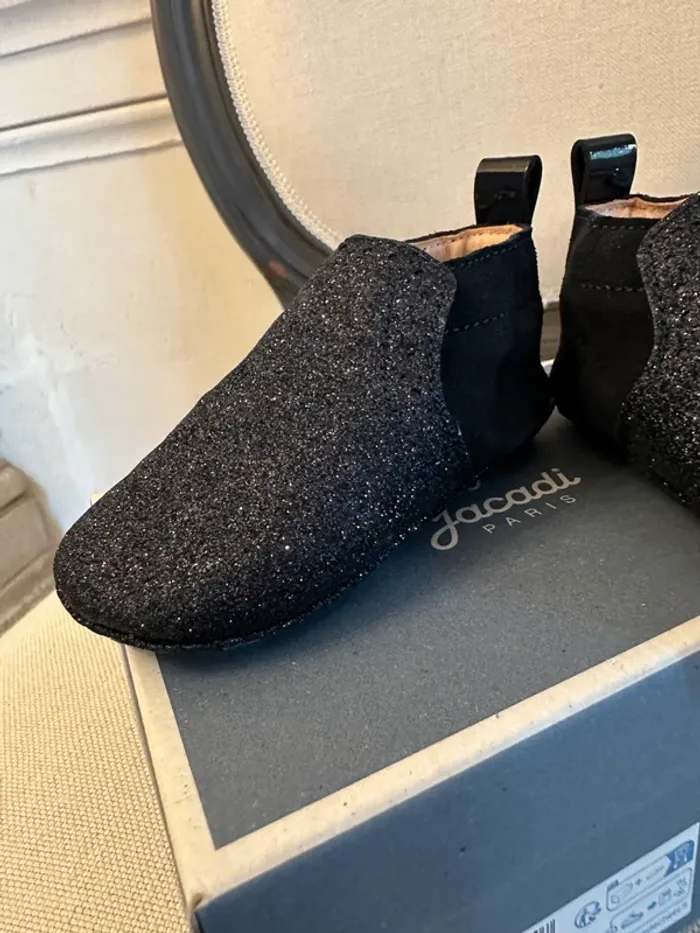 NEUF Jacadi chaussures chaussons cuir bleu marine pailletées bébé fille 19 Basila - photo numéro 2