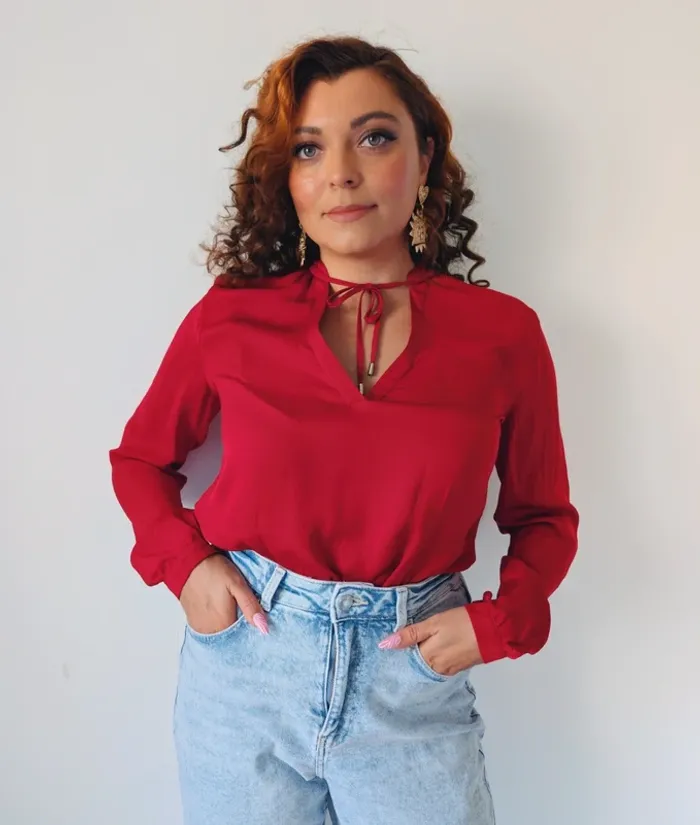 Blouse fluide à manches longues rouge classique chic esprit taille 36 - photo numéro 2