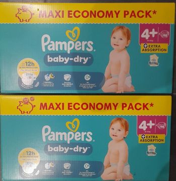 2 cartons de couches Pampers Baby-Dry taille 4+