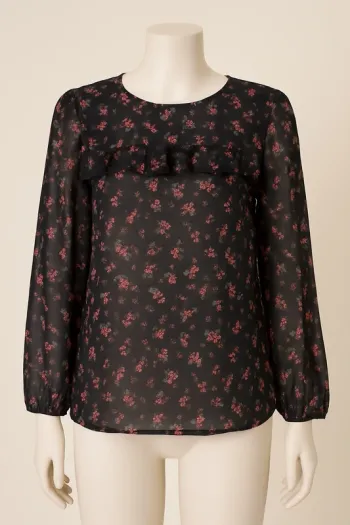 🌸 Blouse fluide à fleurs – Noir / Rouge /) taille 46