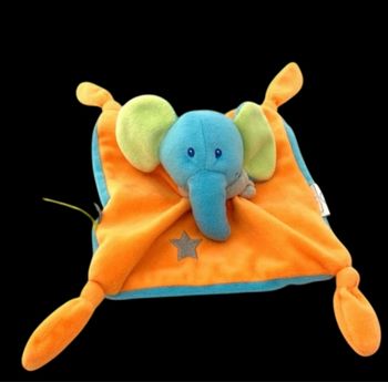 ❤️B3120 Doudou  Plat Éléphant Orange Bleu Tout Petits SYSTEME SUPER U DOUX