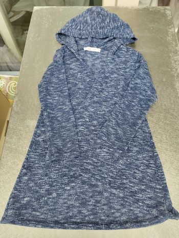 gilet long à capuche bleu chiné 5 ans fille Gémo kids