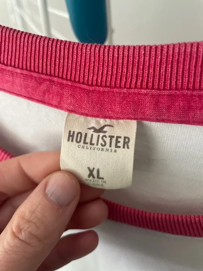 Tee shirt rose et blanc Hollister - photo numéro 3