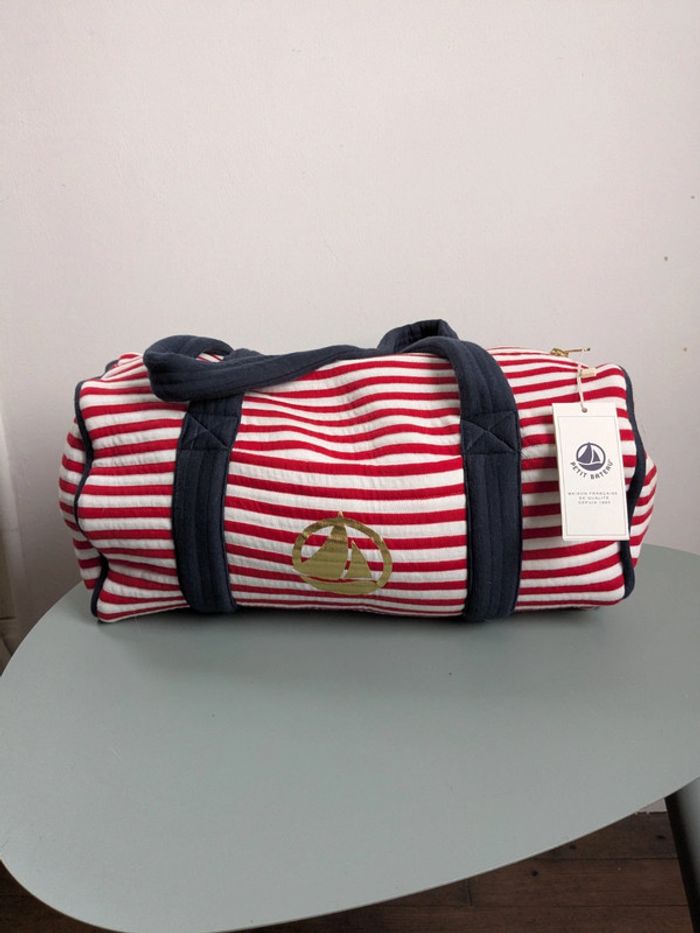 Sac rayé rouge et blanc anses bleu petit bateau - photo numéro 4