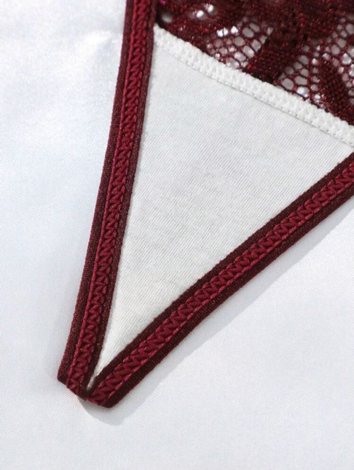 Ensemble lingerie string ficelle bordeaux/ acajou - photo numéro 3