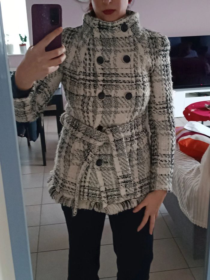 Veste/manteau col officier ZARA - tweed - crème - taille M - neuve - photo numéro 6