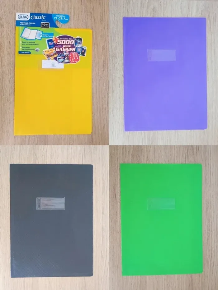 Lot 4 protège-cahier jaune violet noir vert / Elba - A4