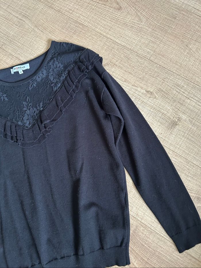 Pull noir avec dentelle à manches longues Morgan taille M TBE - photo numéro 9
