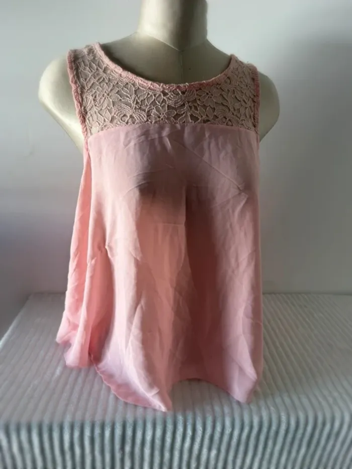 Top rose sans manches avec dentelle - Taille unique