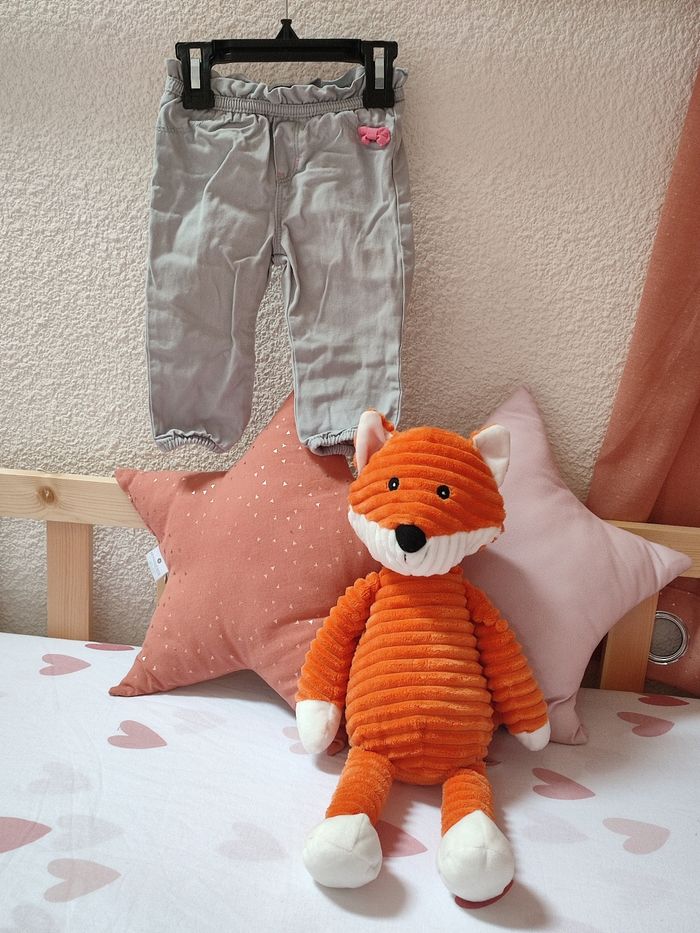 Pantalon gris - Noeud rose - 12 mois - Très bon état - In extenso