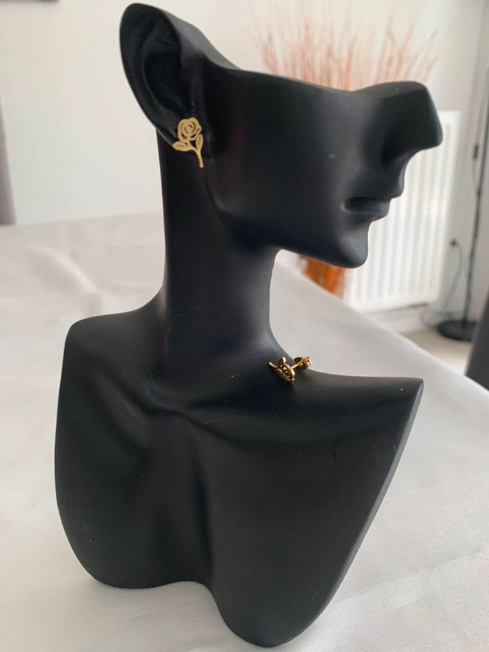 Boucles d’oreilles fleur rose en acier inoxydable doré - photo numéro 3