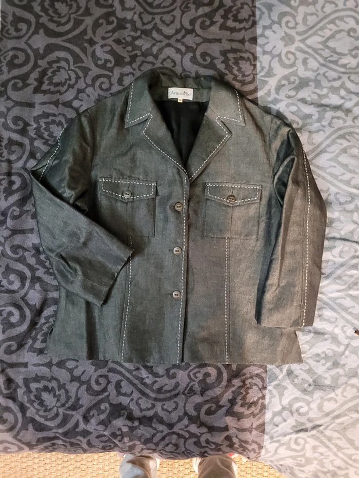 Blazer en lin, gris sur piqûre blanche - photo numéro 3