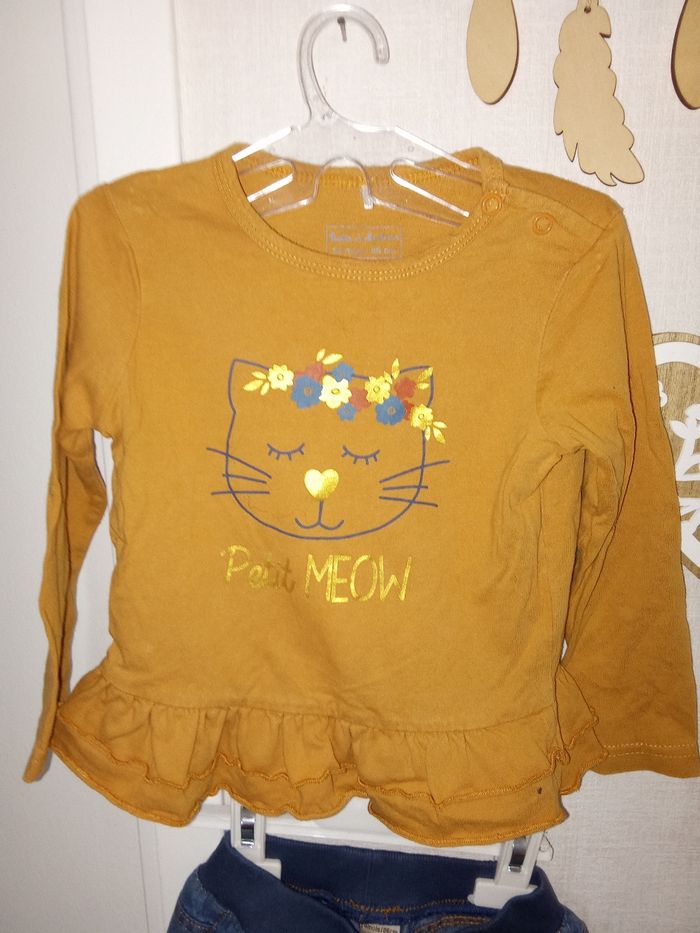 Ensemble mi saison bébé fille 24 mois pull moutarde et jean - photo numéro 3