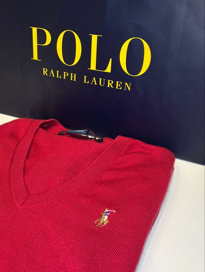 Pull Ralph Lauren Neuf Rouge/Bordeaux Logo Coloré - Taille M/38 - photo numéro 1