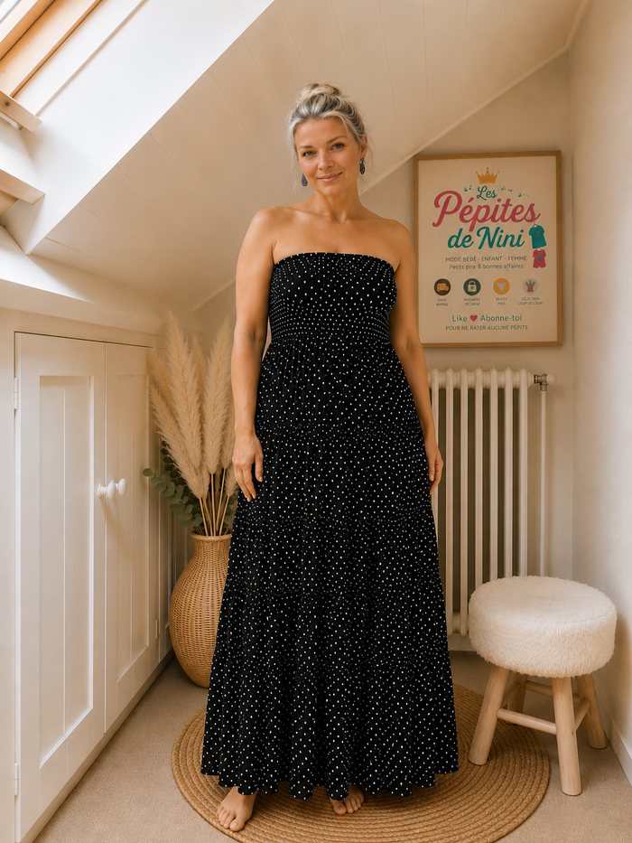 🖤 Robe longue noire à pois blancs 🖤 - photo numéro 2