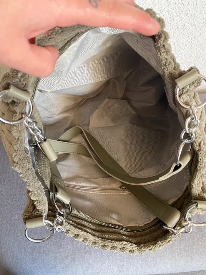 Sac à main kaki en simili velours côtelé - photo numéro 3