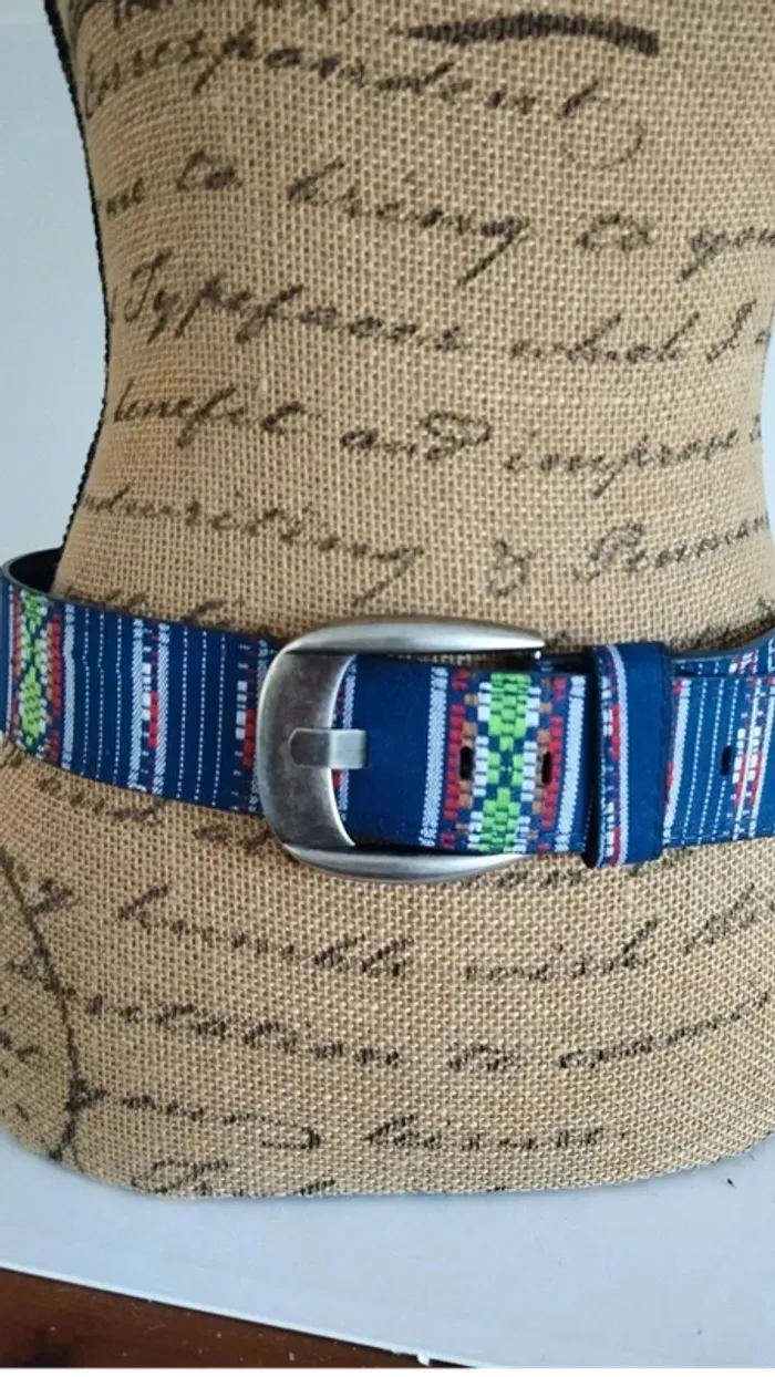 Ceinture bleu marine rayes colorés 85 cm - photo numéro 3