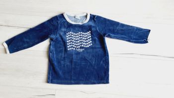 Vêtement garçon haut de pyjama velours bleu Petit Bateau 5 ans