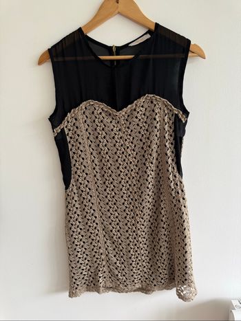 Robe chic soirée doré noir avec transparence taille 38 M