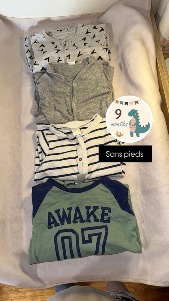 Lot de 4 pyjamas sans pieds – taille 9 mois