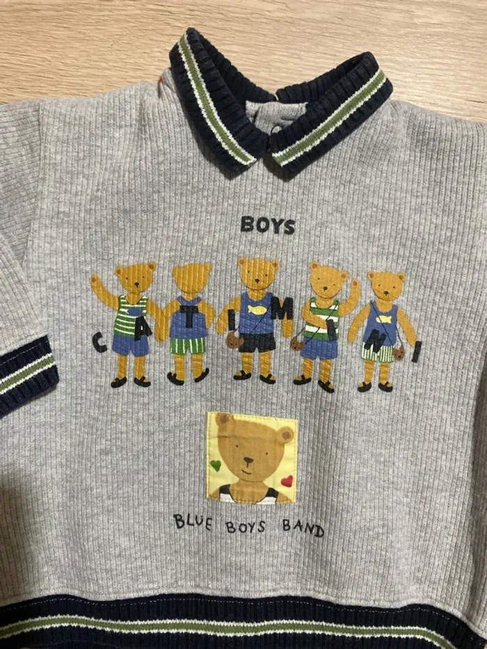 Pull hiver gris col V bébé garçon 6 mois catinimi - photo numéro 2