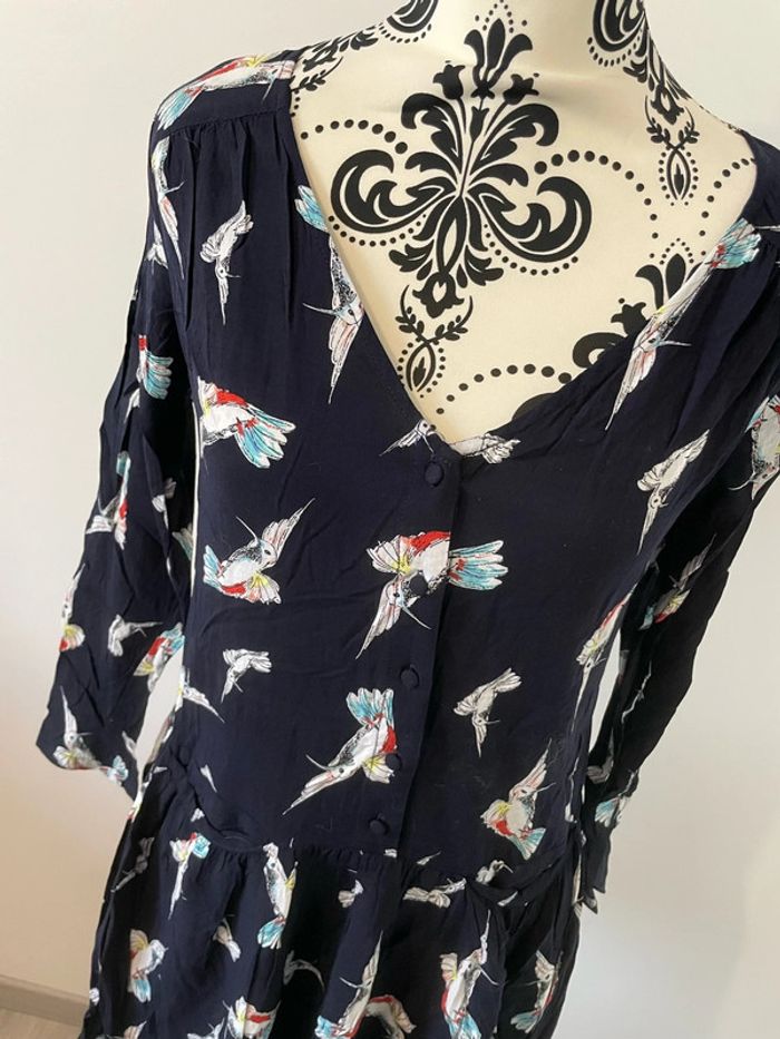 Robe à manches longues col V bleu marine à motifs multicolore boutons devant daphnéa taille S - photo numéro 4