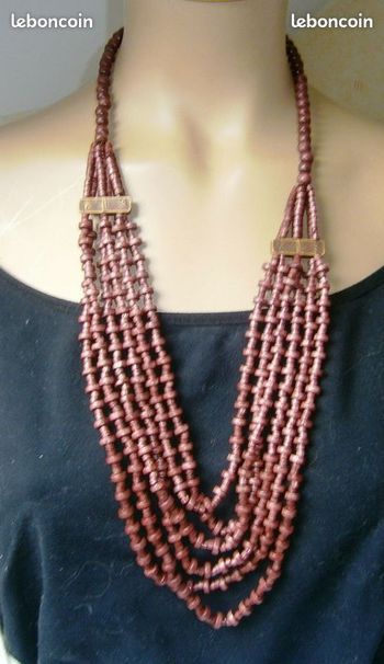 Collier en bois - Plusieurs Rangs - Toutes saisons - Acajou  6 rangs 