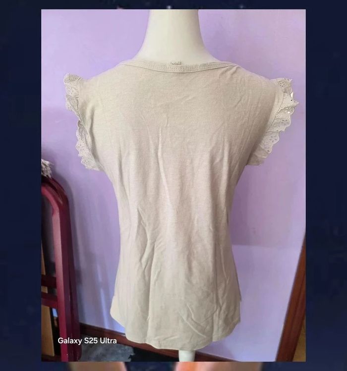 Jersey de manga larga beige con topos dorados - photo numéro 2