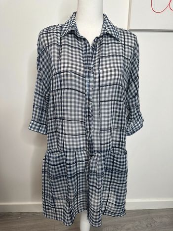 Robe à carreaux et sequins bleue marine et blanche Zara TM 38