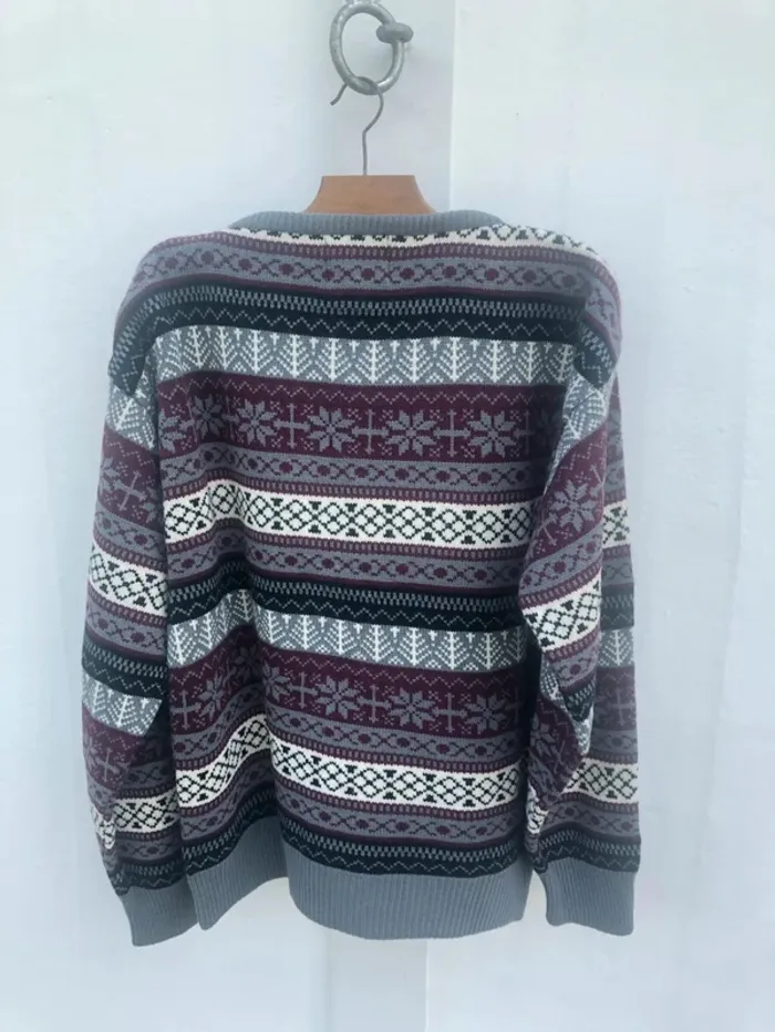 Winter Snowflakes pattern Knit pullover pull vintage made in USA acrylic / wool Mens Large - photo numéro 5