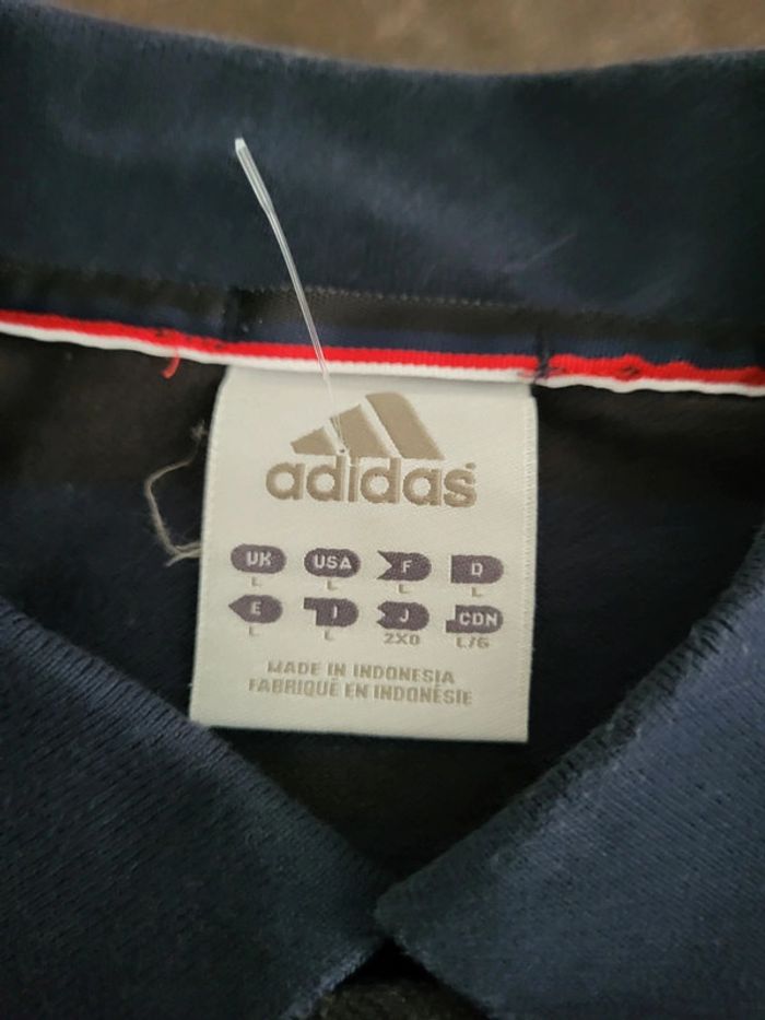Polo Adidas à rayures noires et bleues marines 100% coton - L - photo numéro 5