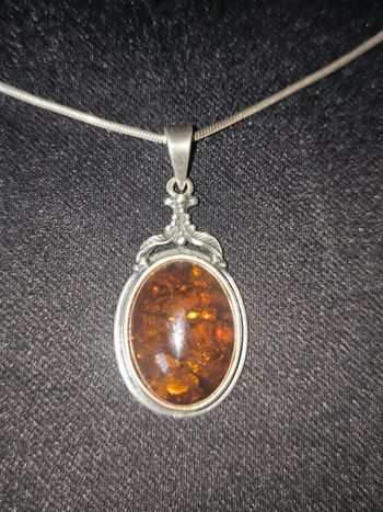 Sautoir collier en argent 925 et ambre naturel vintage