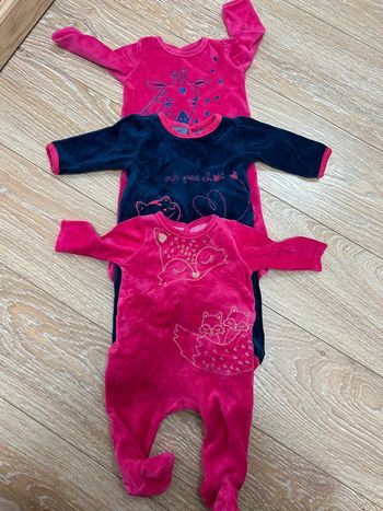 Lot de 3 pyjamas 1/3 mois du pareil au même en coton bleu rose