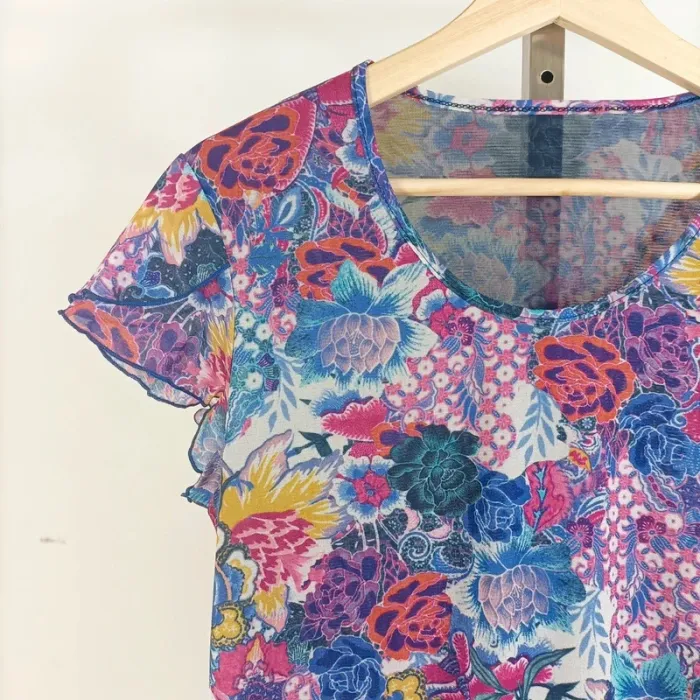 Blouse fluide fleurie multicolore rose bleue transparence légère taille 42/44 été A509 - photo numéro 3