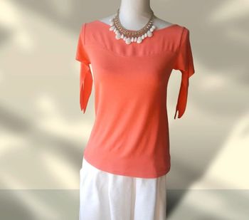 Jolie blouse légère pour l'été Bi matière rose corail Promod taille unique jusqu’au 40