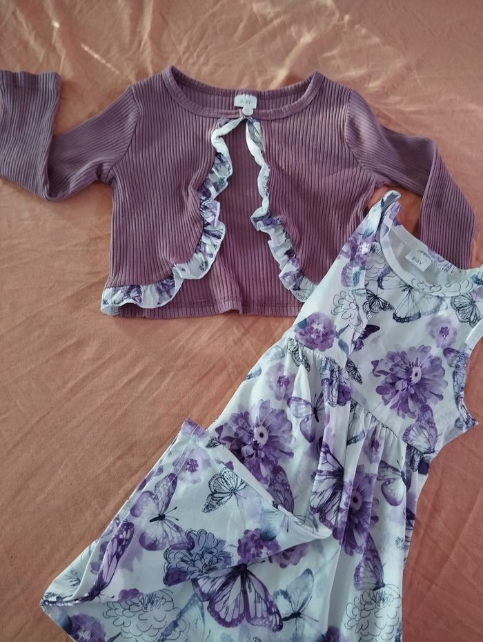 * Ensemble robe+gilet habillé violet papillons T2-3A - photo numéro 2